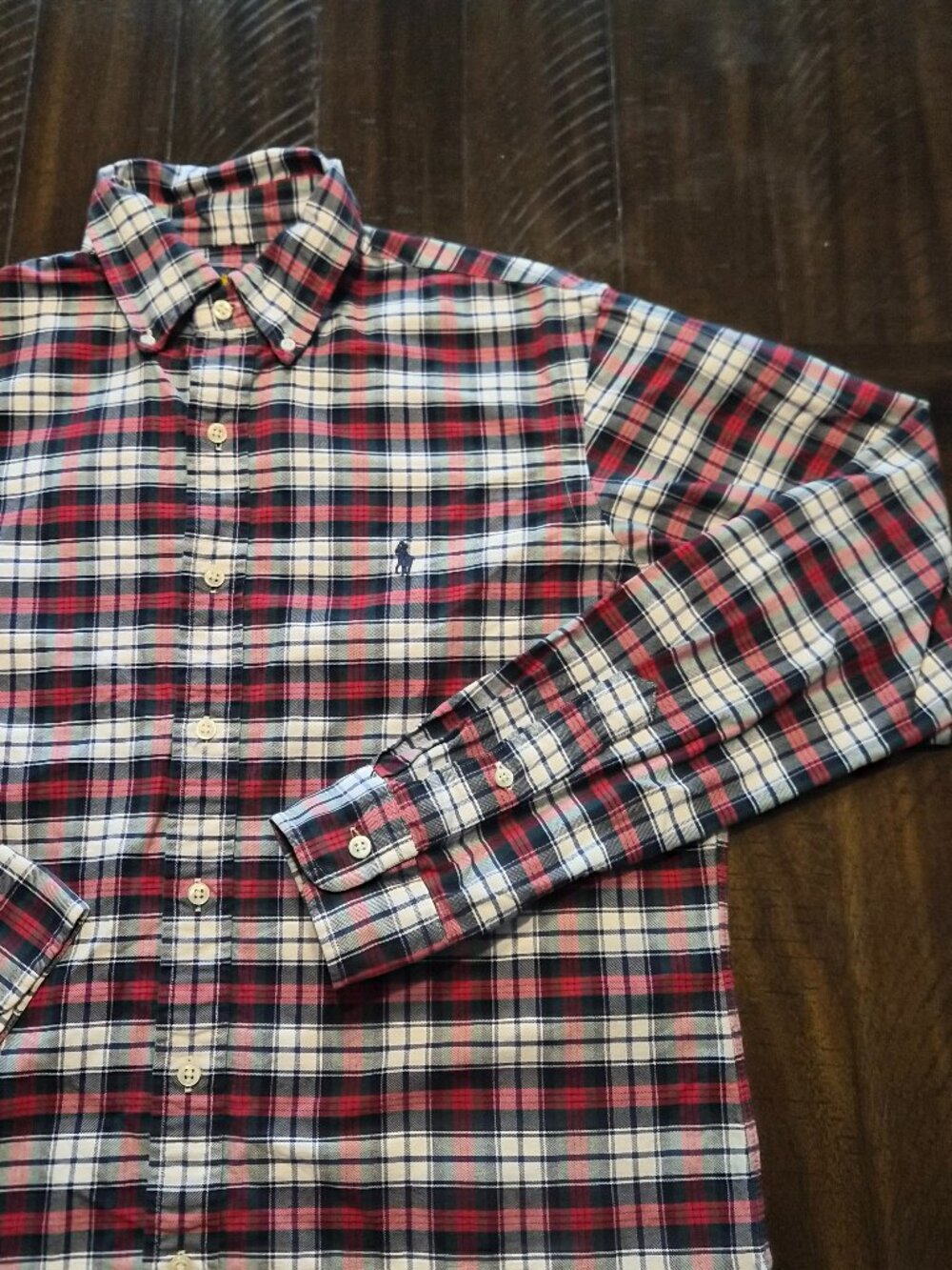 Ralph Lauren Shirt Mens Medium Red Plaid Custom Fit Button Up Short Sleeve G805